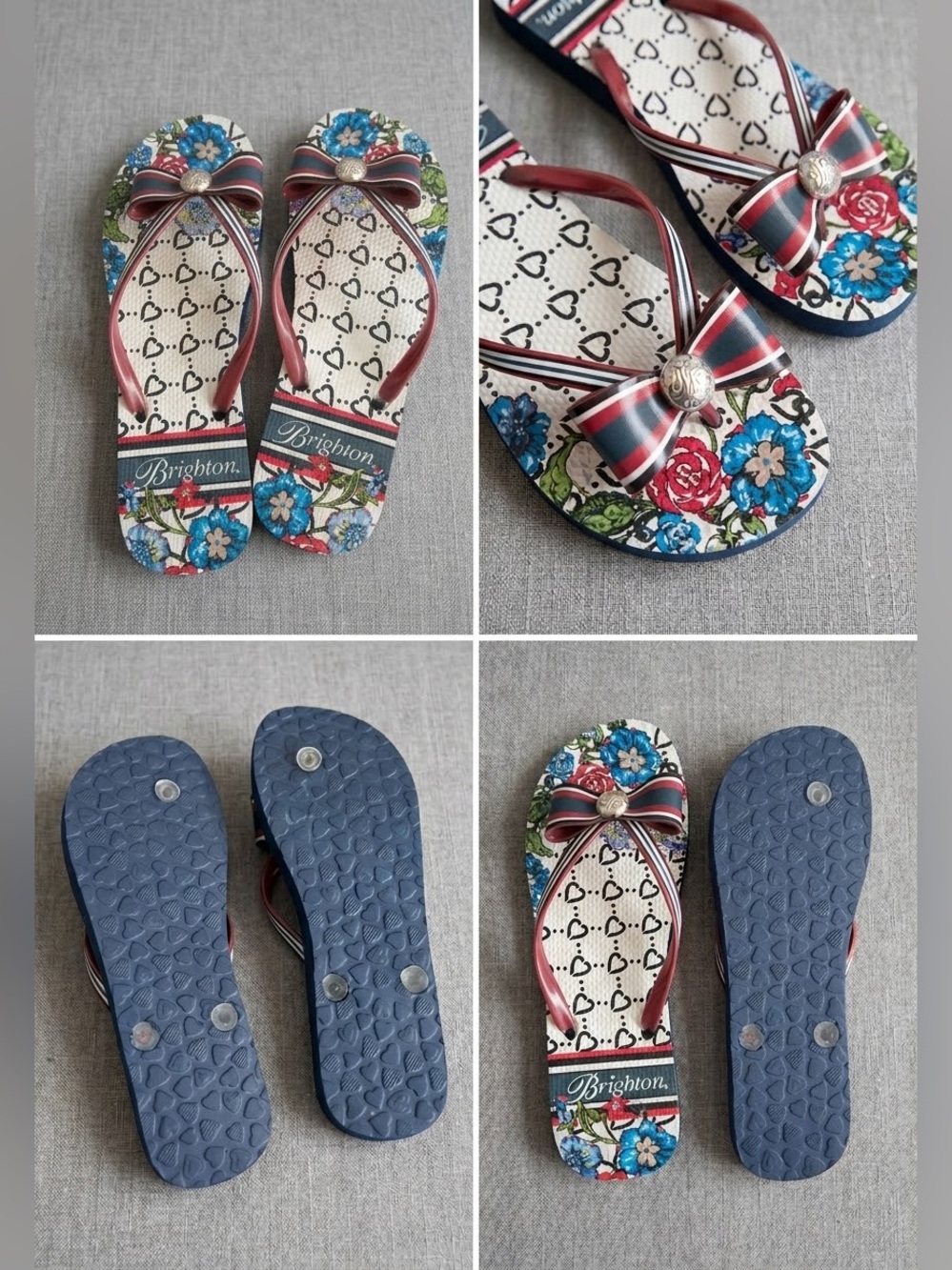 Brighton Entice sandals featuring a blue and red floral and heart pattern sz 8 a